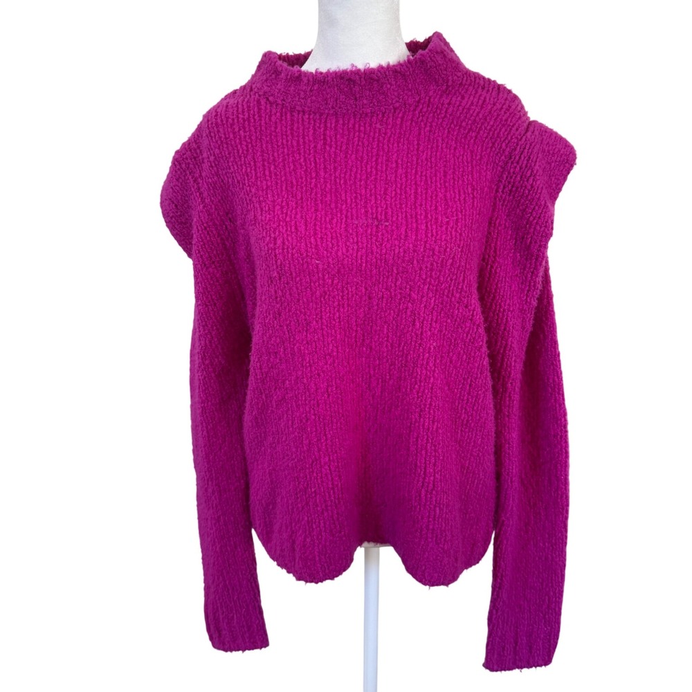 Naadam‎ Wool Cashmere Blend Sweater Magenta Pink Boucle Knit Women's L Cozy